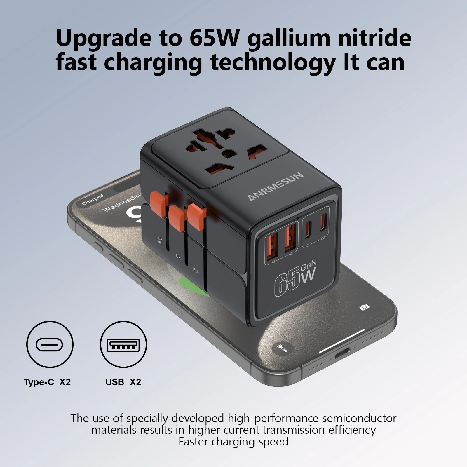 Universal Travel Adapter 4-in-1 with USB-C PD 65W