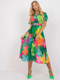 V-Neck Printed Pleated Holiday Dress