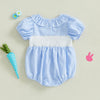 Adorable Toddler Girls Easter Outfit with Bunny Embroidery Ruffled Sleeves and Round Neckline - Cute Summer Romper