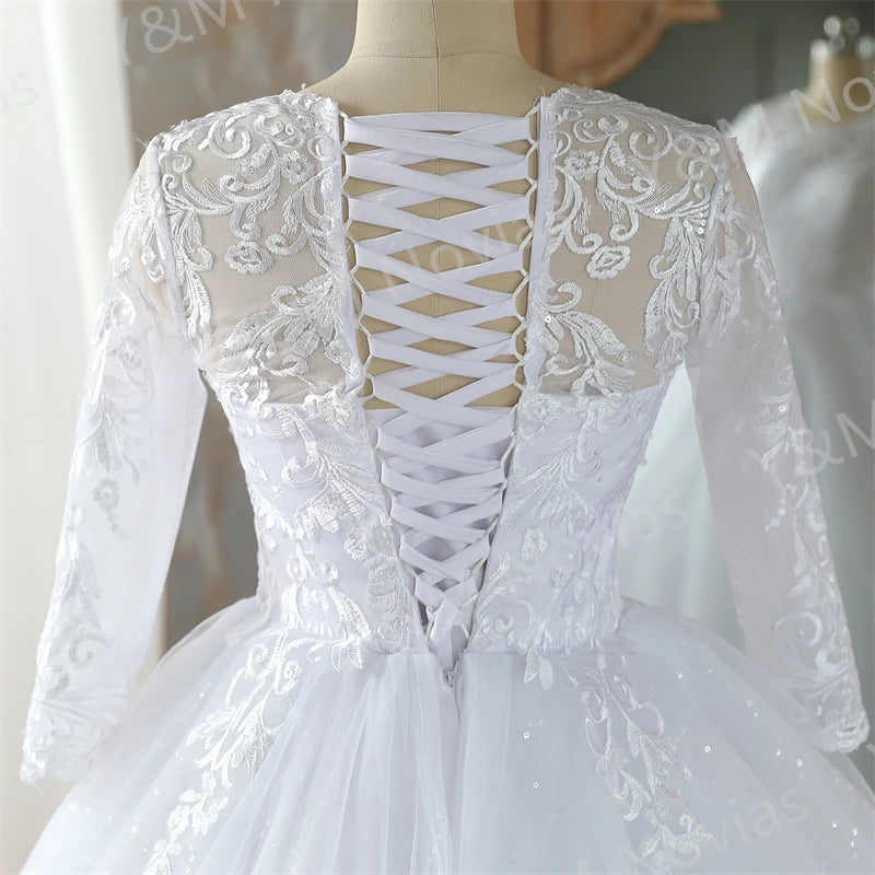 Vintage White Wedding Dress with Sleeves – Princess Bridal Gown