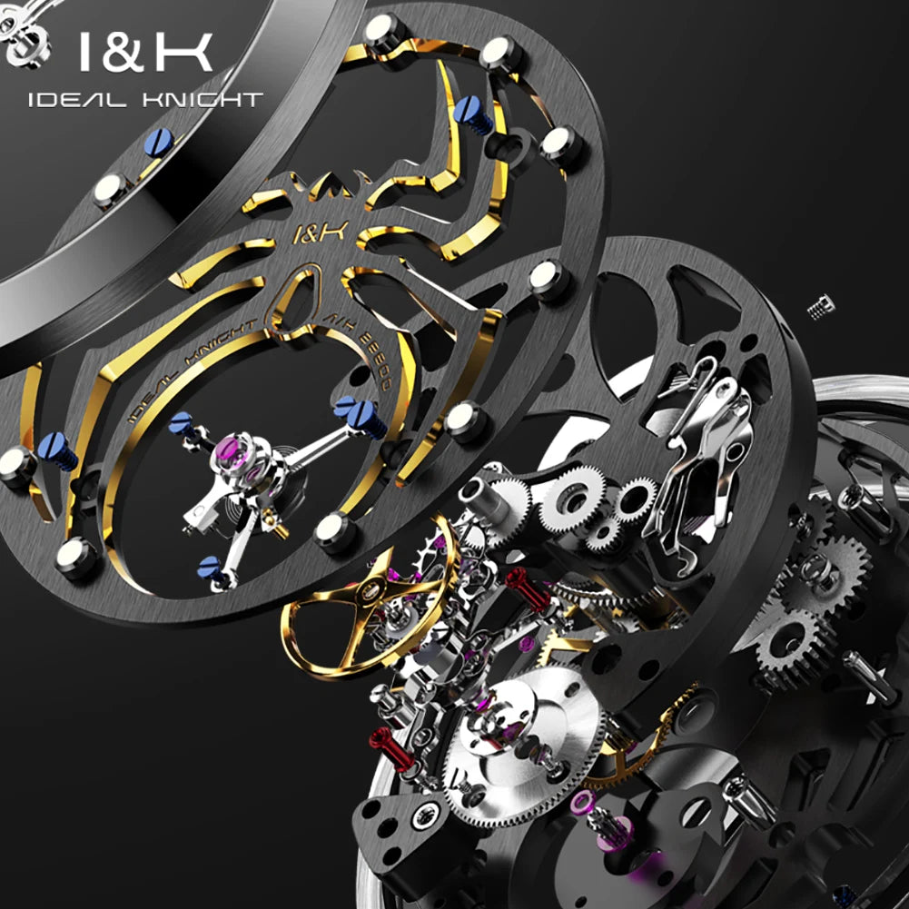 IDEAL KNIGHT 6802 Tourbillon Hollow Automatic Watch — Sapphire, Spider Dial