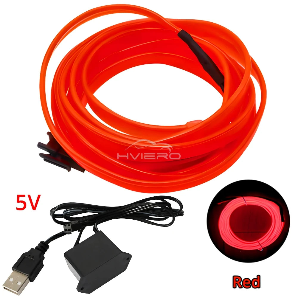 Hot Sale 1/2/3/5M Car Interior Lighting LED Door Strip Decoration Garland Wire Rope Tube Line Flexible Neon Lamps Bar USB Drive
