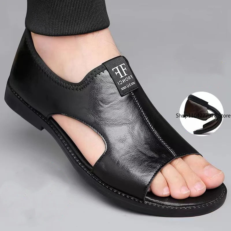 Men's Leather Flat Beach Sandals Slippers