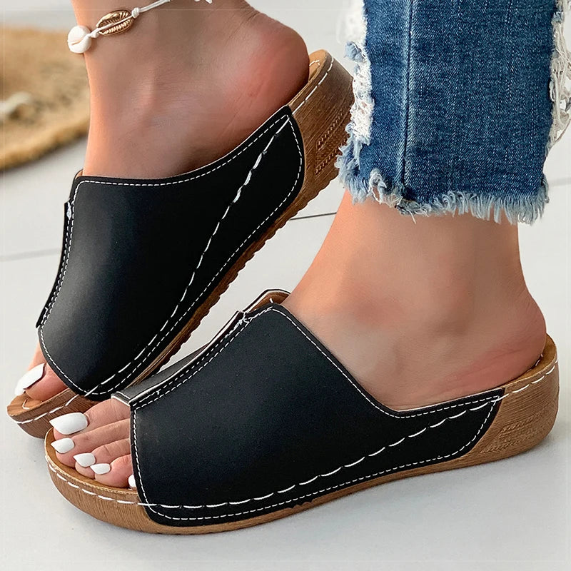 Women's Sandals 2025 Summer Shoes Women Soft Heels Sandals Low Platform Slippers Summer Sandalias Mujer Indoor Outdoor Footwear