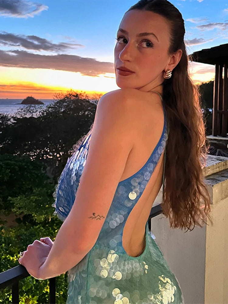 Sequin Halter Backless Mini Dress