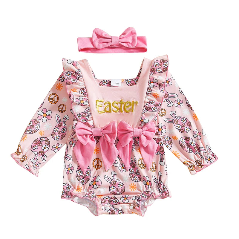 Baby Girls Easter Bunny Romper with Bow Headband