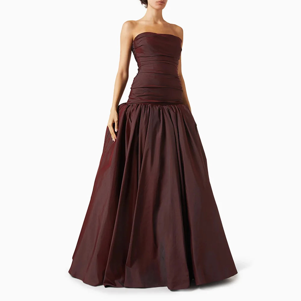 Customized Women's Evening Dress 2026 – Pleated Taffeta Long A-Line Gown