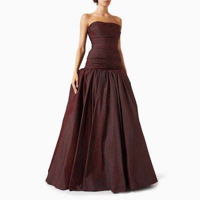 Customized Women's Evening Dress 2026 – Pleated Taffeta Long A-Line Gown
