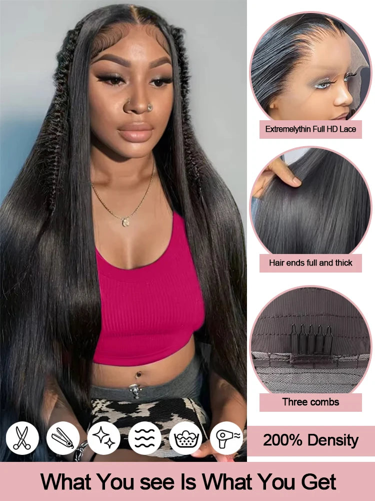 HD Lace Bone Straight Wig 30-40 Inch – 300% Density