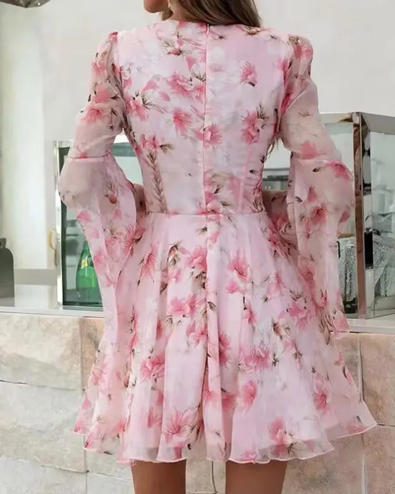 Floral Bell-Sleeve V-Neck Dress