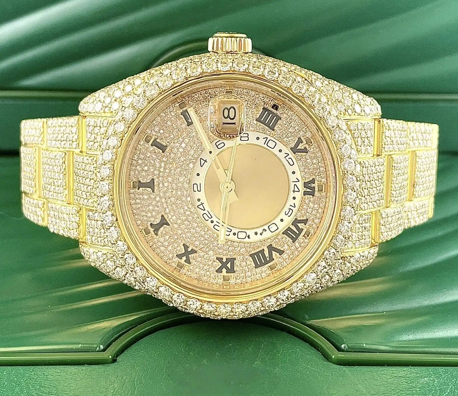 Custom Iced Out Moissanite Mechanical Watch — 44mm, Auto Date