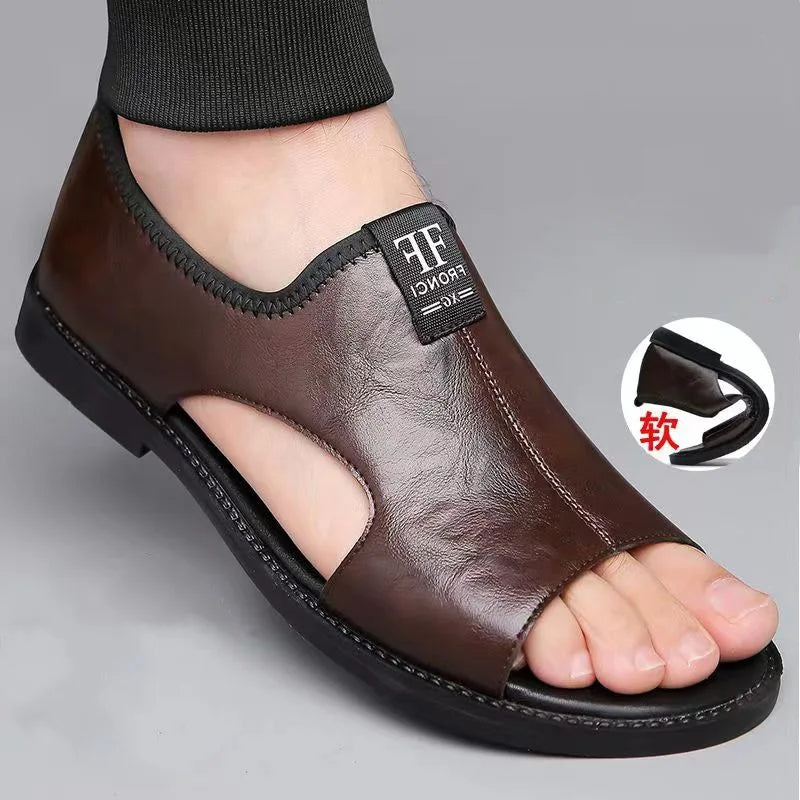 Men's Leather Flat Beach Sandals Slippers