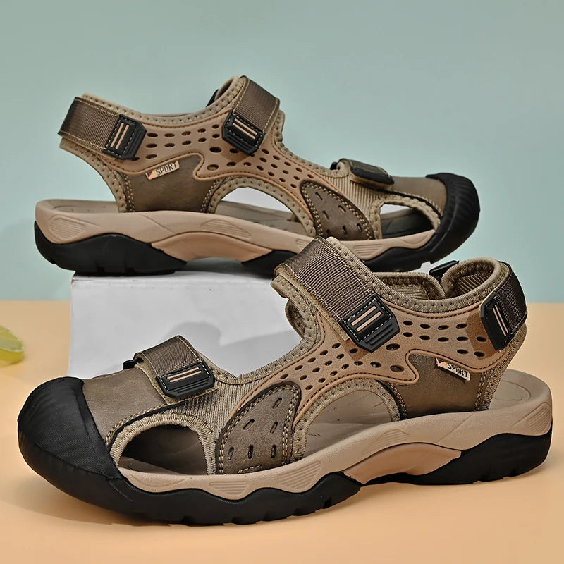 Mens Sandals Fashion Casual Outdoor Beach Slippers Leather Men Sandals Summer Shoes 2026 New Plus Size Breathable Wading Shoes