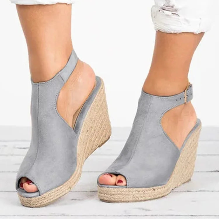 Women's Espadrille Wedge Heeled Sandals – Buckle Strap