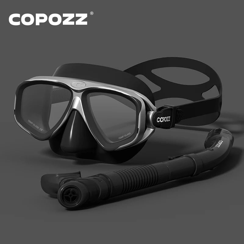 COPOZZ 2025 Scuba Diving Mask Set Anti Fog Goggles with Snorkel Glasses Tube Adjustable Strap for Women Men Adult Swimming Mask