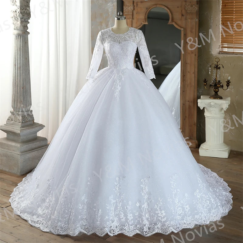 Vintage White Wedding Dress with Sleeves – Princess Bridal Gown