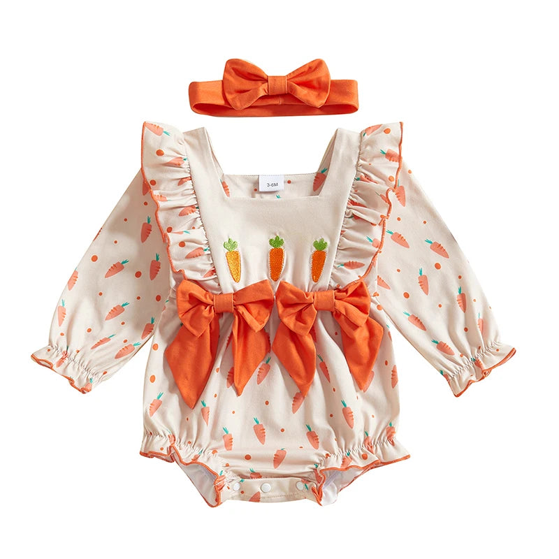 Baby Girls Easter Bunny Romper with Bow Headband