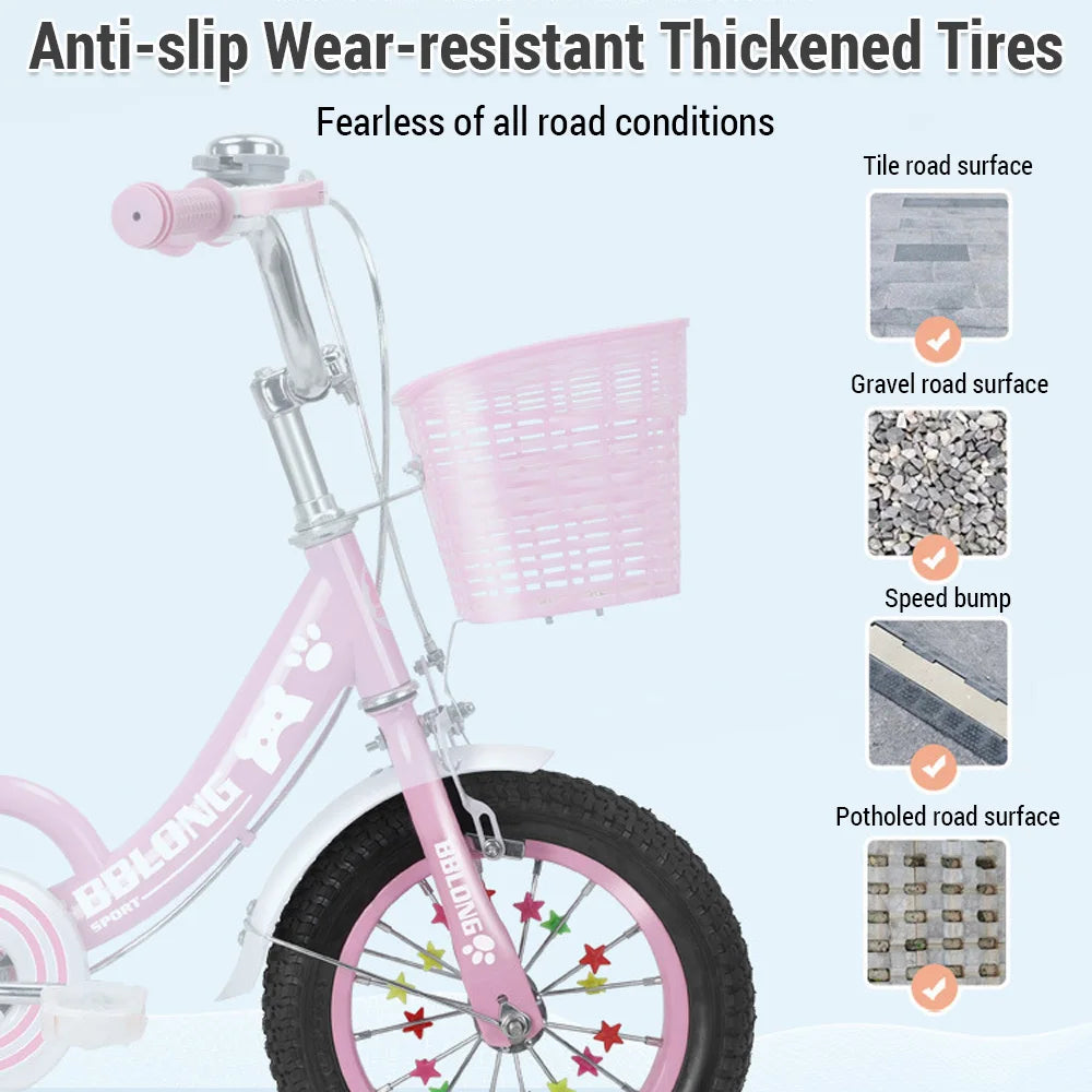 Kids Bike 12-20 Inch for Girls Ages 3-13 – Training Wheels & Basket