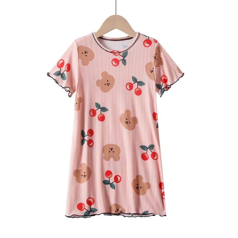 Rabbit Kids Cotton Nightdress Little Teen Girl Pajamas Dresses Children Summer Nightgowns Home Clothes Kids Sleepwear Gecelik