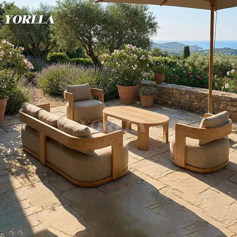 Modern Outdoor Teak Fire Pit Luxury Garden Sofa Set