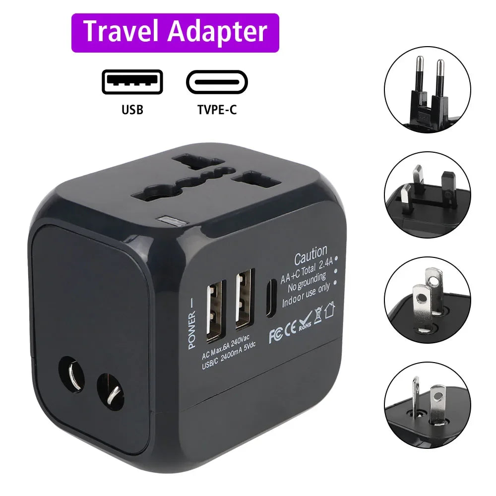 All-in-One Wall Travel Charger — Worldwide Plugs with USB-A & USB-C