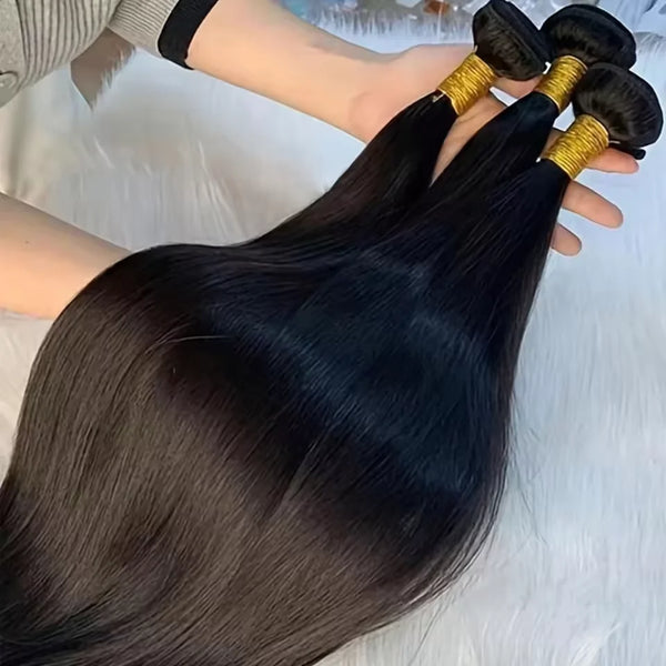 40 42 Inch Long Straight Human Hair Bundles Natural Brazilian Virgin Hair 1/3/4 Bundles Hair Extensions Double Weft Wet And Wavy