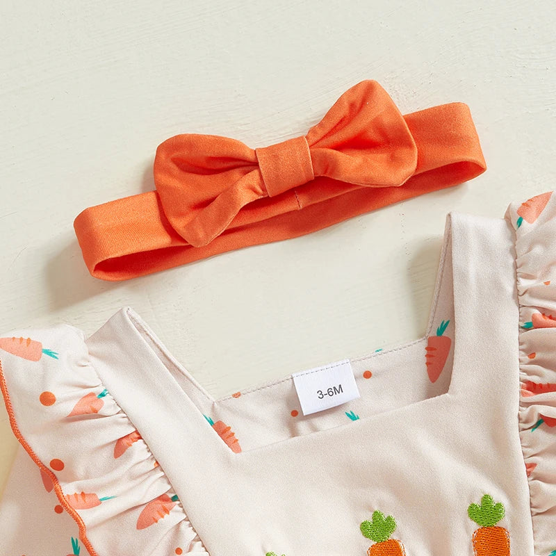 Baby Girls Easter Bunny Romper with Bow Headband