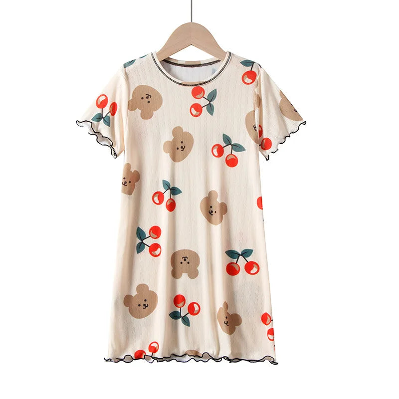 Rabbit Kids Cotton Nightdress Little Teen Girl Pajamas Dresses Children Summer Nightgowns Home Clothes Kids Sleepwear Gecelik