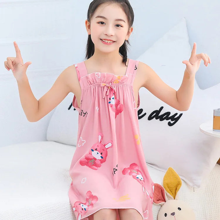 Rabbit Kids Cotton Nightdress Little Teen Girl Pajamas Dresses Children Summer Nightgowns Home Clothes Kids Sleepwear Gecelik