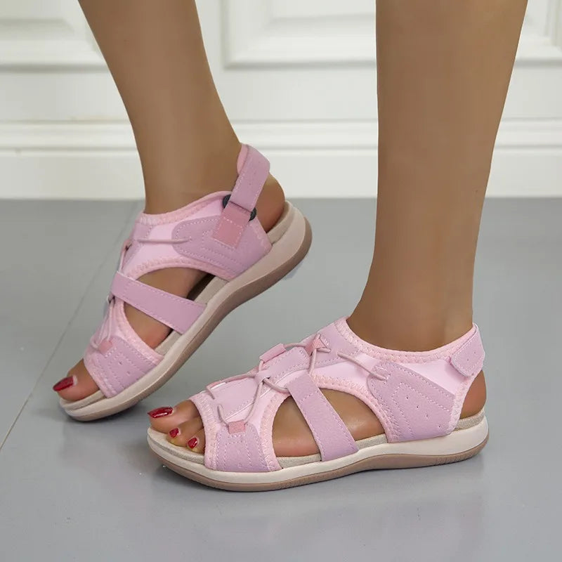 Women's Sandals Summer 2024 New Round Head Breathable Casual Sandals Large Size Flat Beach Sandals Women Zapatos De Mujer