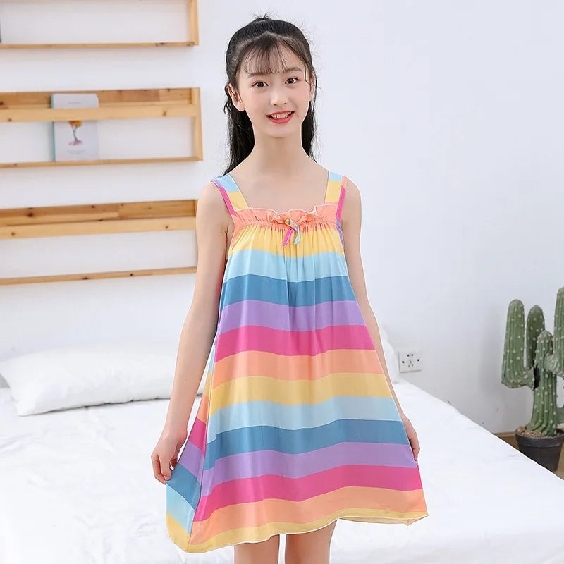 Rabbit Kids Cotton Nightdress Little Teen Girl Pajamas Dresses Children Summer Nightgowns Home Clothes Kids Sleepwear Gecelik