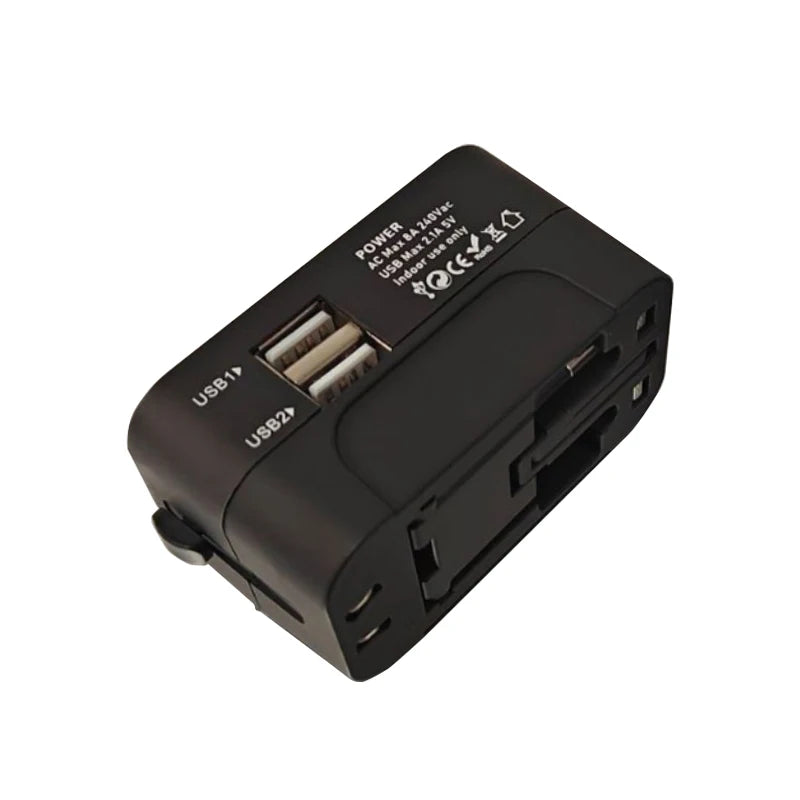 Universal AC Power Adapter — EU/US Plug Converter with Dual USB Ports