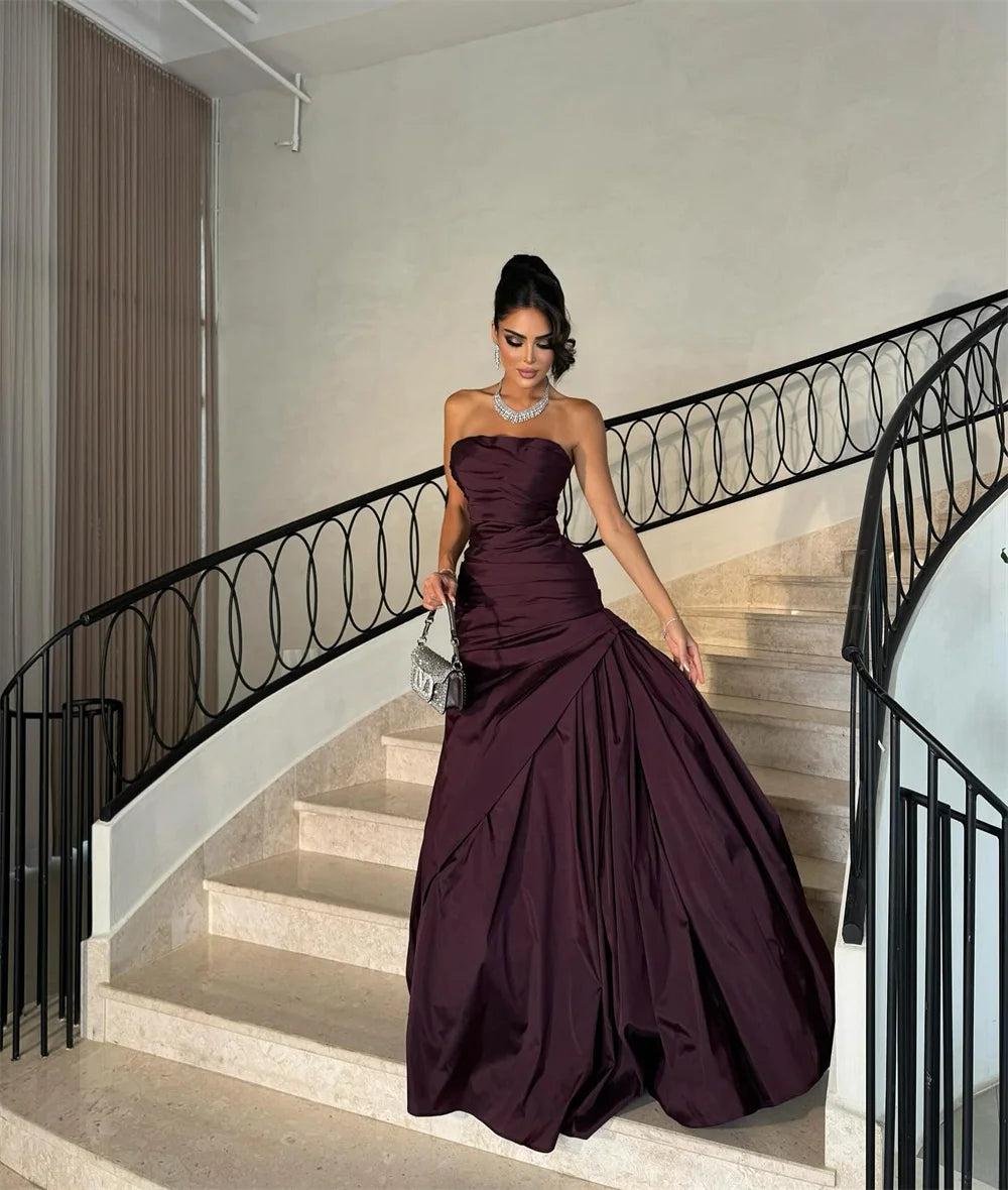 ROYET Long Pleated Evening Dress – Classic Floor Length Party Gown