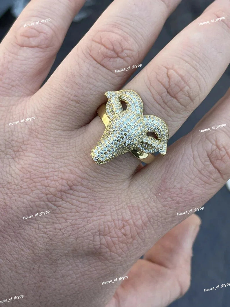 925 Silver Head Ring With Moissanite Diamonds Stylish Animal Head Design Ring For Men Luxury Hip Hop Shine Piece925