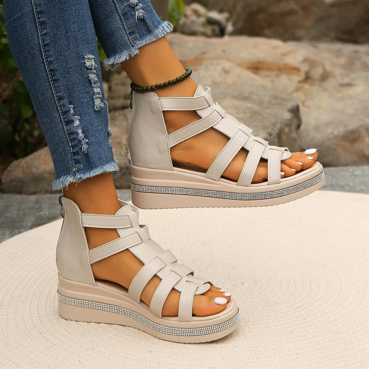 Sandalias De Mujer  2024 Summer Shoes for Women Plus Size 36-43 Women Platform Sandals Black White Beige Wedge Zapatos De Mujer