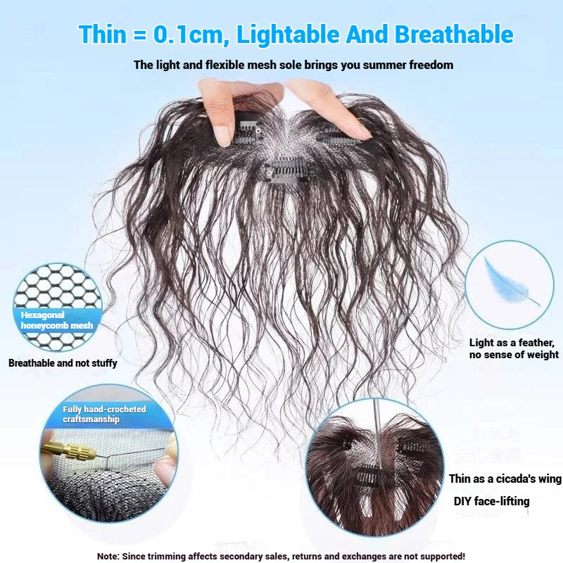 Human Hair Curly Bangs Topper Breathable Lace