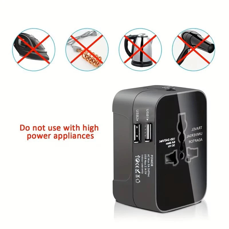 Universal AC Power Adapter — EU/US Plug Converter with Dual USB Ports