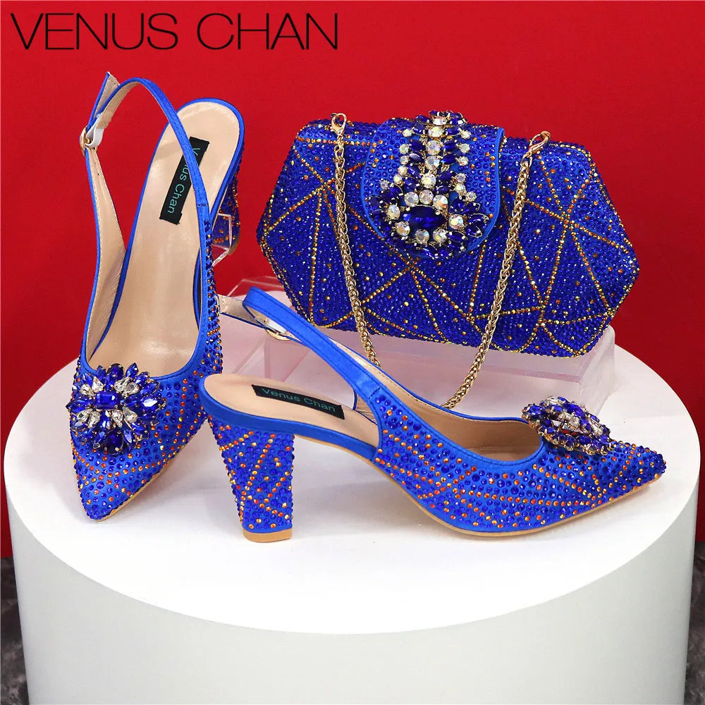 Sandals Woman Summer 2024 African Women Wedding Shoes Slip on Women Party Shoes Decorated with Rhinestone Shoe and Bag Set