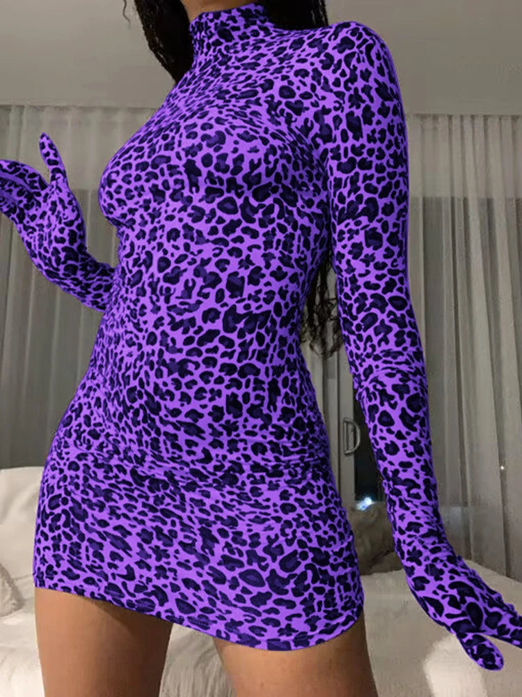 Leopard Print Long-Sleeve Dress