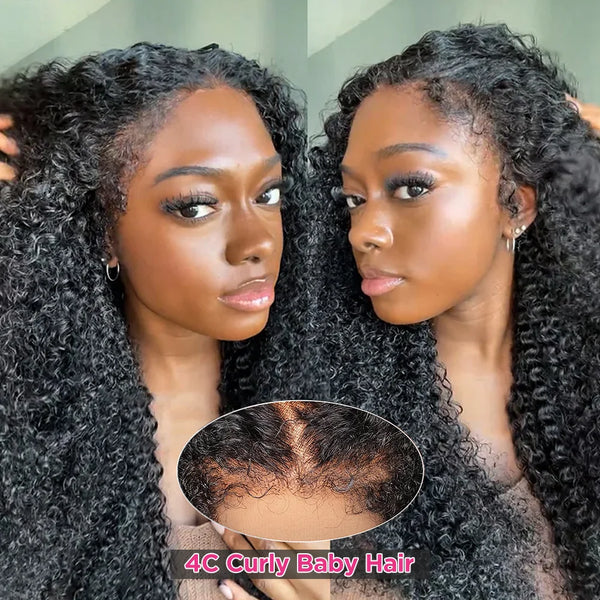 Kinky Curly Wig 4C Edges Baby Hair HD Lace Frontal Wig Human Hair 13x6 13x4 HD Transparent Lace Front Human Hair Wigs for Women