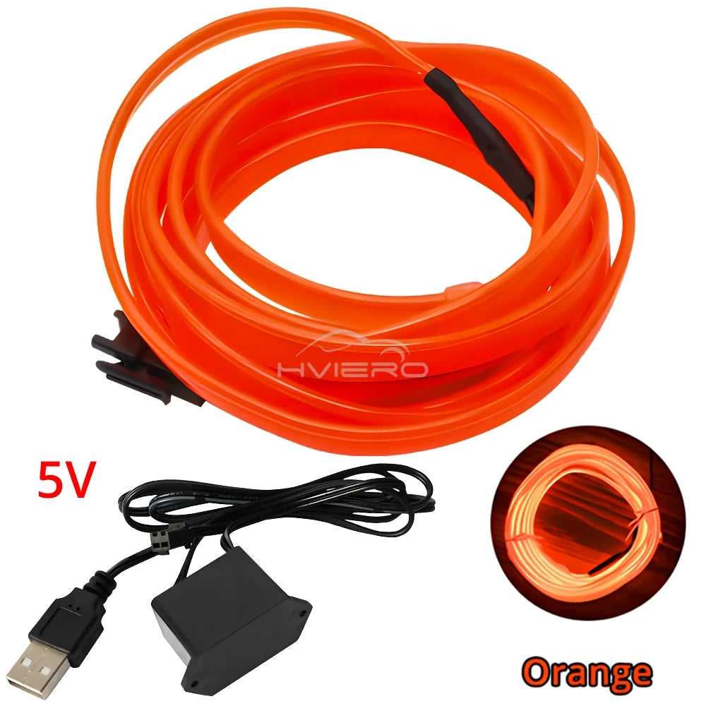 Hot Sale 1/2/3/5M Car Interior Lighting LED Door Strip Decoration Garland Wire Rope Tube Line Flexible Neon Lamps Bar USB Drive