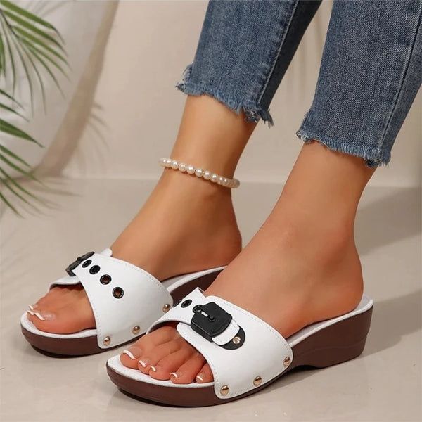 Women's Sandals Luxury Heels Shoes for Summer Woman Sandals Soft Wedges Heeled Sandalias Mujer  Sandals Summer Slippers