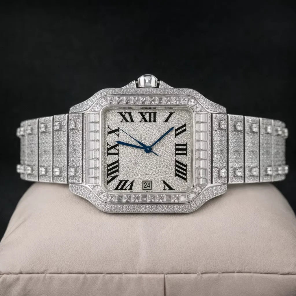 Men's Iced Out Moissanite Automatic Watch — Square Dial, Sapphire Glass