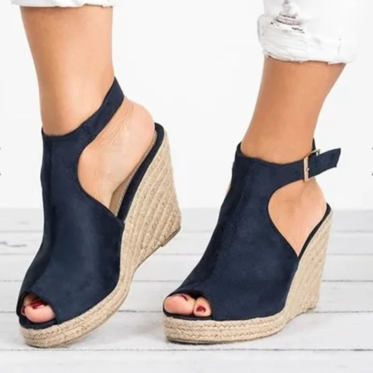 Women's Espadrille Wedge Heeled Sandals – Buckle Strap
