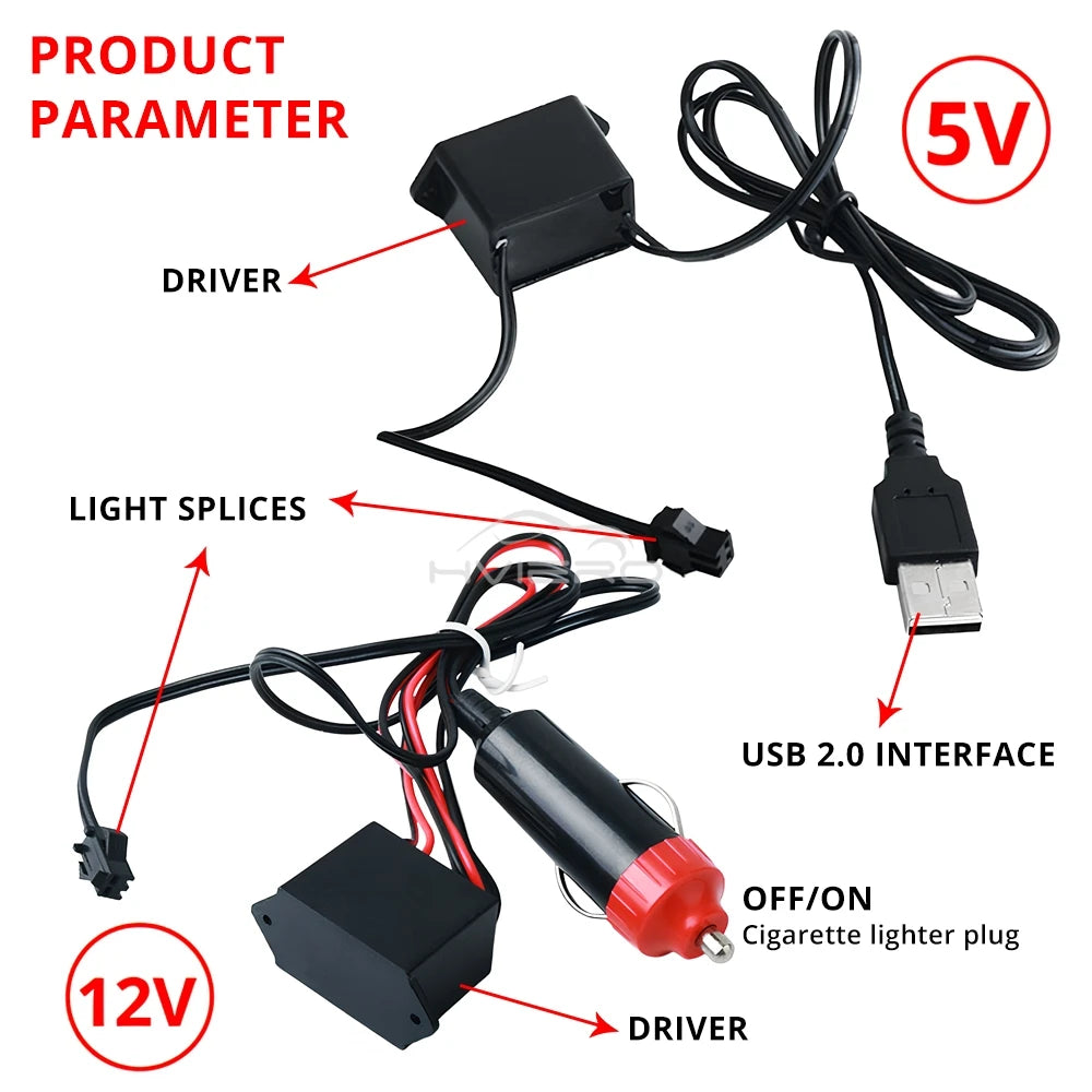 Hot Sale 1/2/3/5M Car Interior Lighting LED Door Strip Decoration Garland Wire Rope Tube Line Flexible Neon Lamps Bar USB Drive