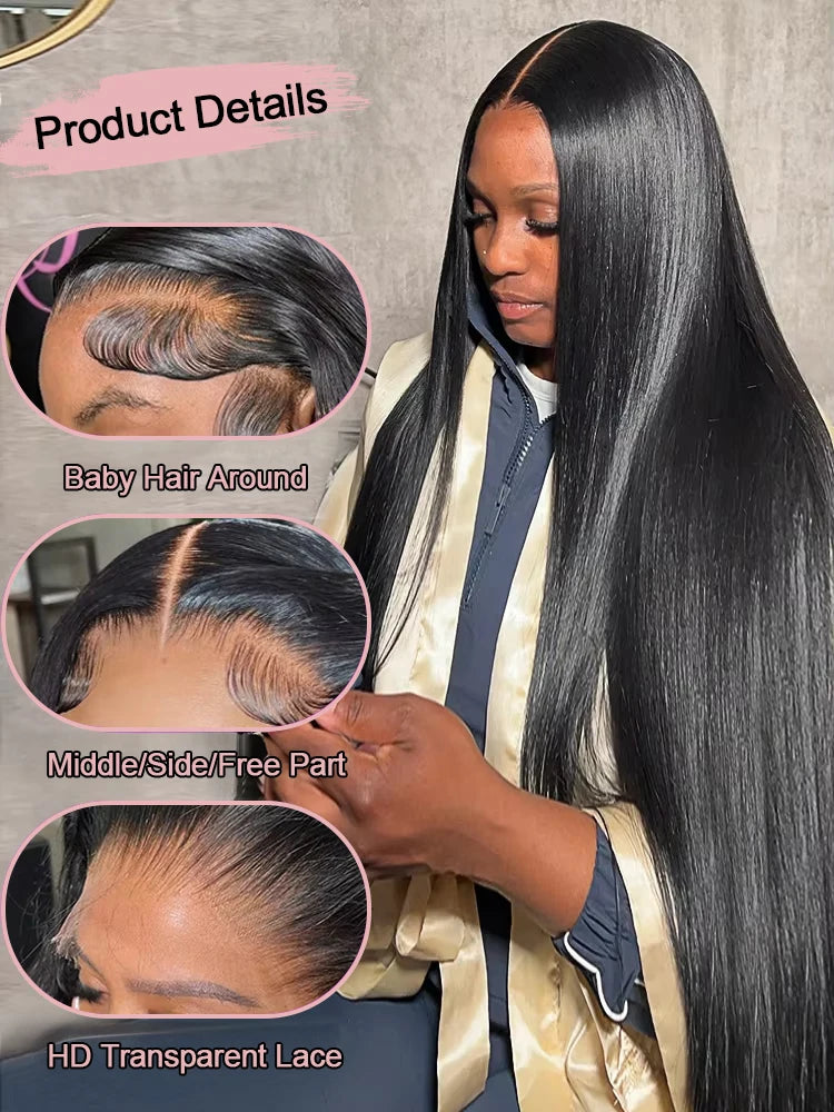 HD Lace Bone Straight Wig 30-40 Inch – 300% Density