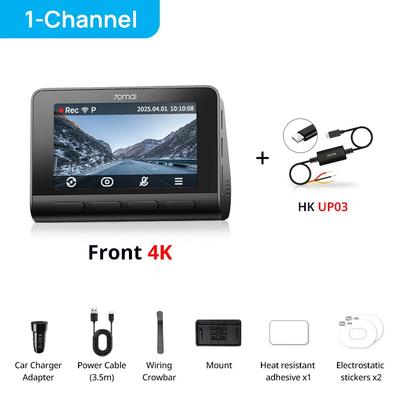 70mai 4K Dash Cam A810S Dual Sensor Front 4K 30FPS Rear 1080P HDR Buffered Emergency Recording Supercapacitor Night Vision