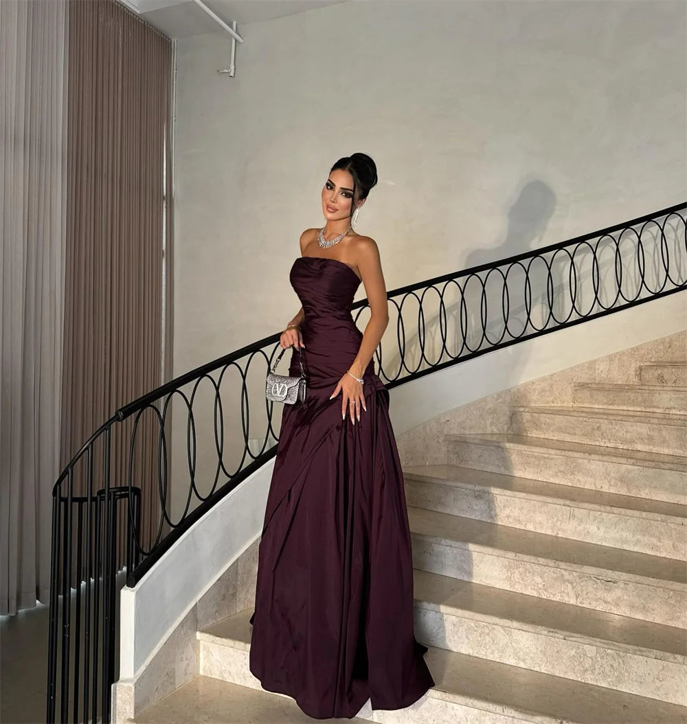 ROYET Long Pleated Evening Dress – Classic Floor Length Party Gown