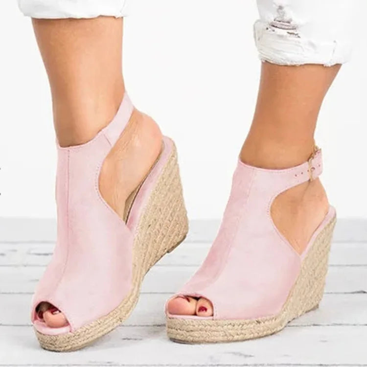Women's Espadrille Wedge Heeled Sandals – Buckle Strap