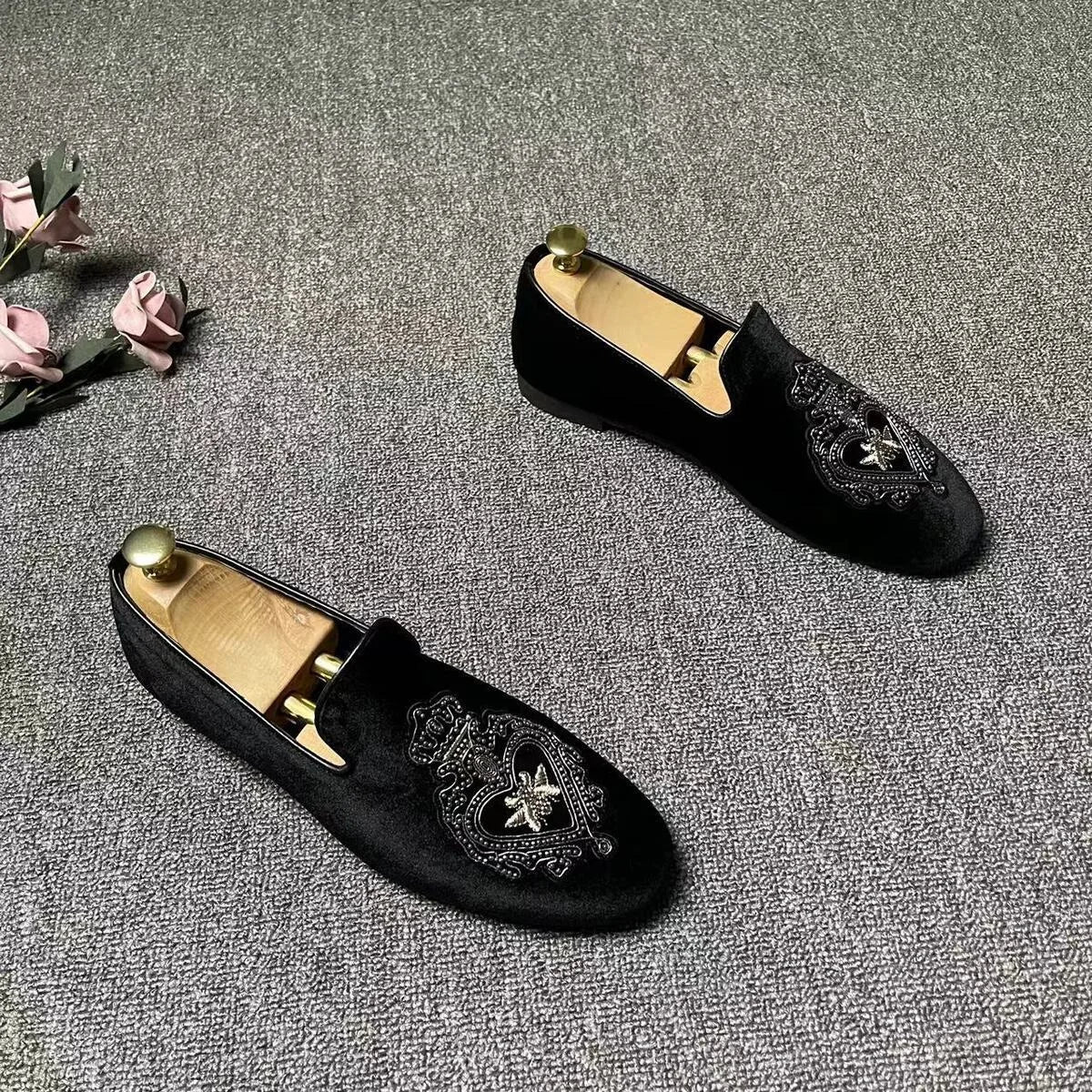 man shoes for wedding Embroidery loafers man luxury black shoes luxury designer tuxedo shoes business groom zapato formal hombre